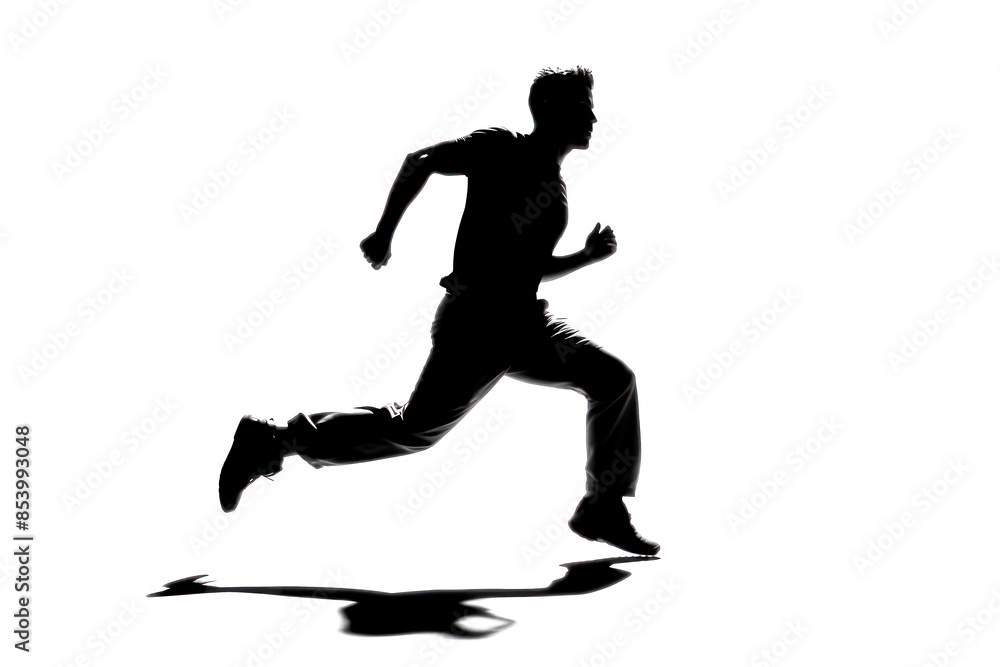 A man is running on a white background. He is wearing a black shirt and black shorts A man is running on a white background. He is wearing a black shirt and black shorts