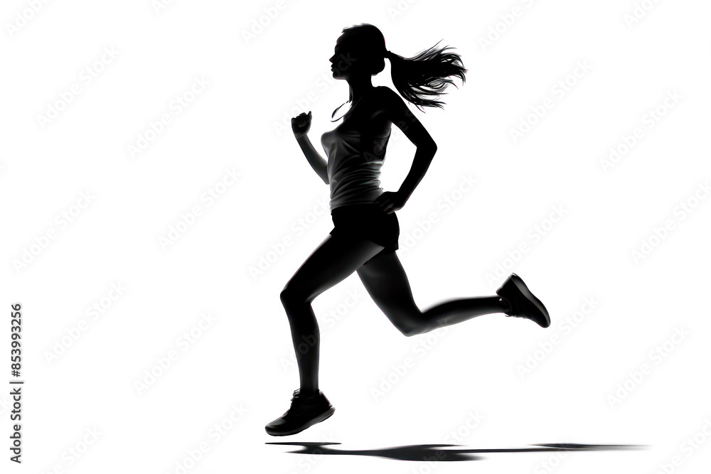 A group of women are running in a colorful line. The women are wearing different colored outfits, and they are running in different directions. Concept of energy and movement A group of women are running in a colorful line. The women are wearing different colored outfits, and they are running in different directions. Concept of energy and movement