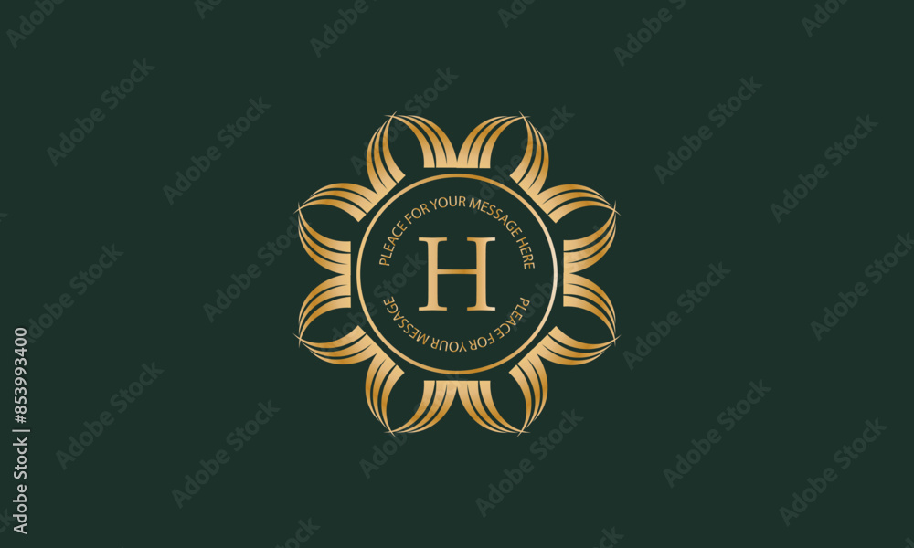 Fototapeta premium Heraldic or decorative luxury logo template with letter H in center and space for text. Good for restaurant, royalty, boutique, hotel, jewelry, fashion, etc.