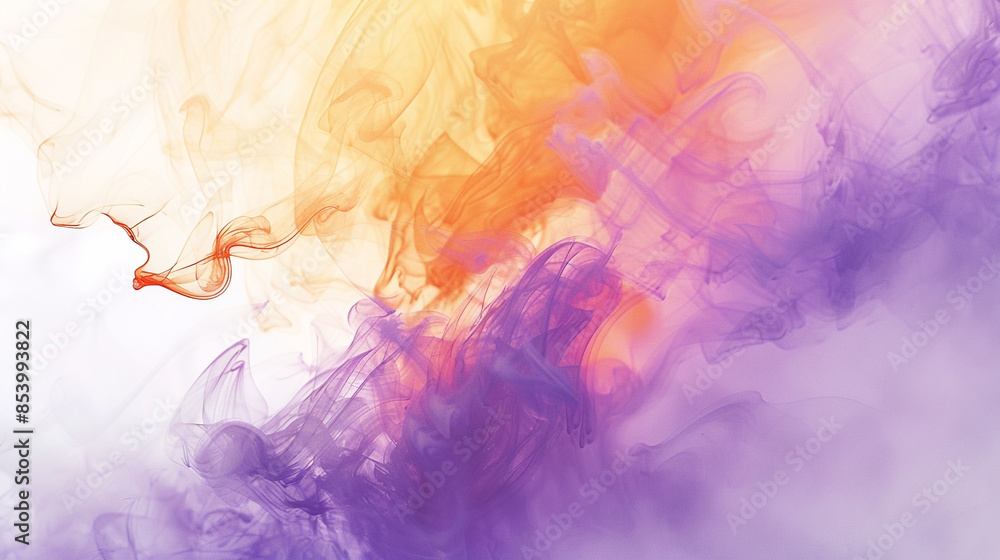 Fototapeta premium Paint an ethereal watercolor with purple, orange, ochre, and gold tones that gently transition into a light, almost white background