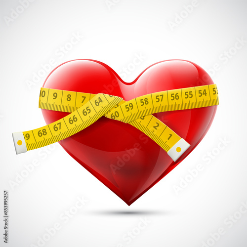 Measuring tape around the human heart. Isolated on white background. Stock vector illustration