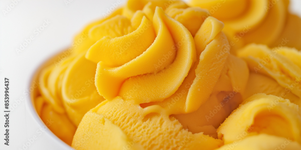 Exotic passion fruit and mango gelato, an image of exotic passion fruit and mango gelato, its bright yellow and orange swirls against a white background Exotic passion fruit and mango gelato, an image of exotic passion fruit and mango gelato, its bright yellow and orange swirls against a white background