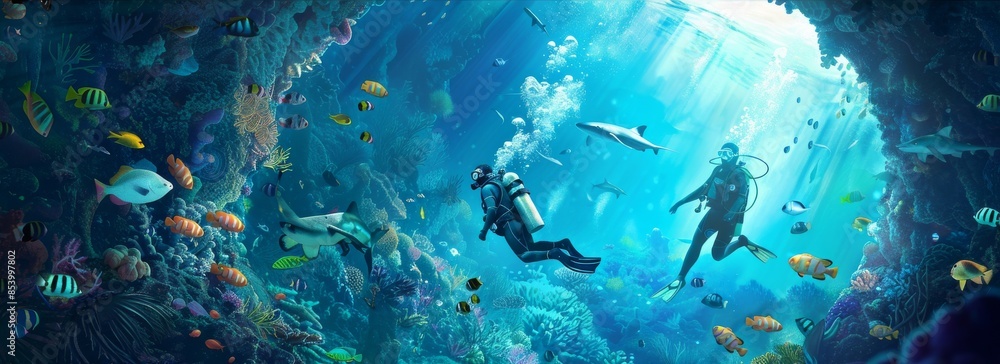 Fototapeta premium Underwater Odyssey: Exploring Ocean Depths