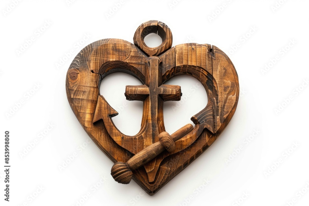 anchor wooden heart isolated on white background anchor wooden heart isolated on white background