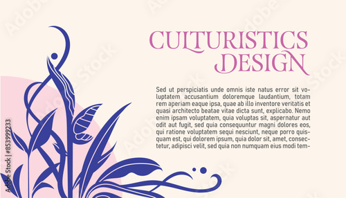 Editable simple flat botanical plant template for website, banner, advertising, ticket