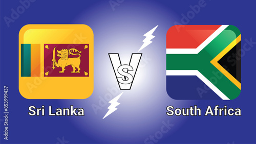Sri Lanka Vs South Africa 3D Illustration vector flags in shaded Rounded Rectangle with Flash Versus Match