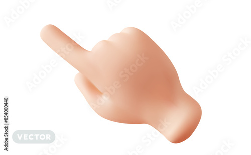 Vector illustration of finger touch gesture male hand on white color background. 3d cartoon style design of white skin hand man touch gesture