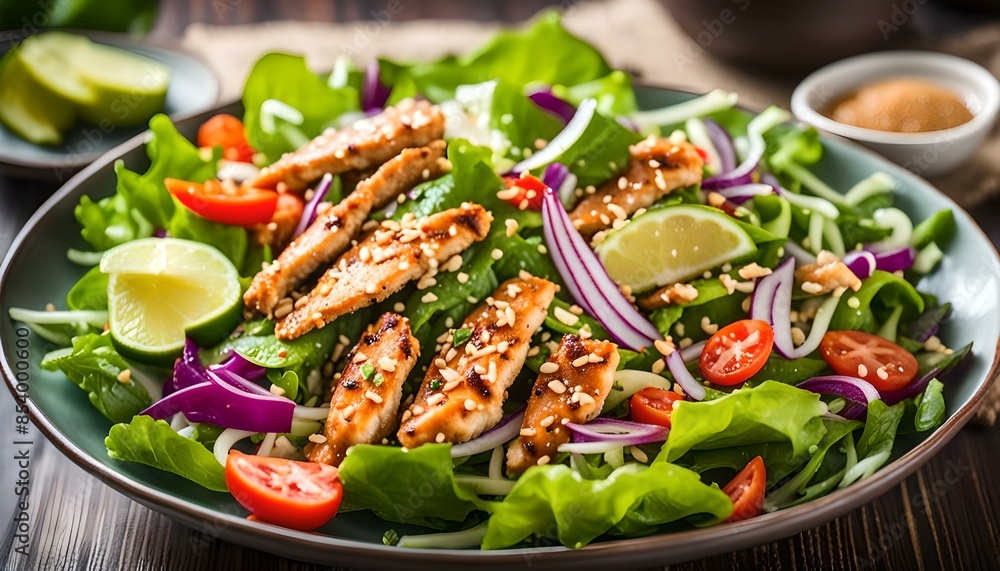 Delicious and simple salad with thai chicken with sesame
Delicious and simple salad with thai chicken with sesame
