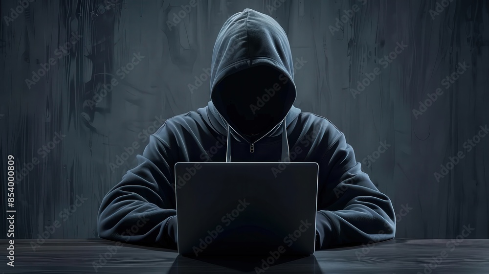 Hacker in Hooded Sweatshirt Using Laptop Hacker in Hooded Sweatshirt Using Laptop