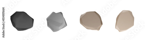 3D stone podium, grey and brown presentation rock stands, showcase pedestal, glossy boulder platform vector set top view