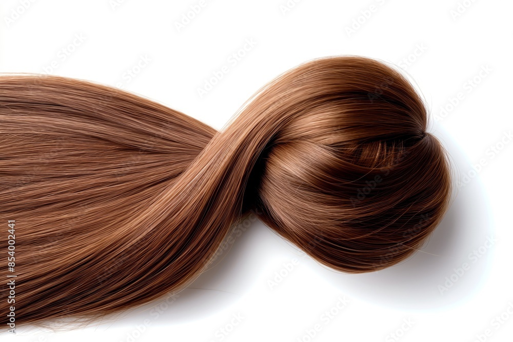 Fototapeta premium A long brown hair is curled up into a spiral, perfect for hair salon, hair advertisement
