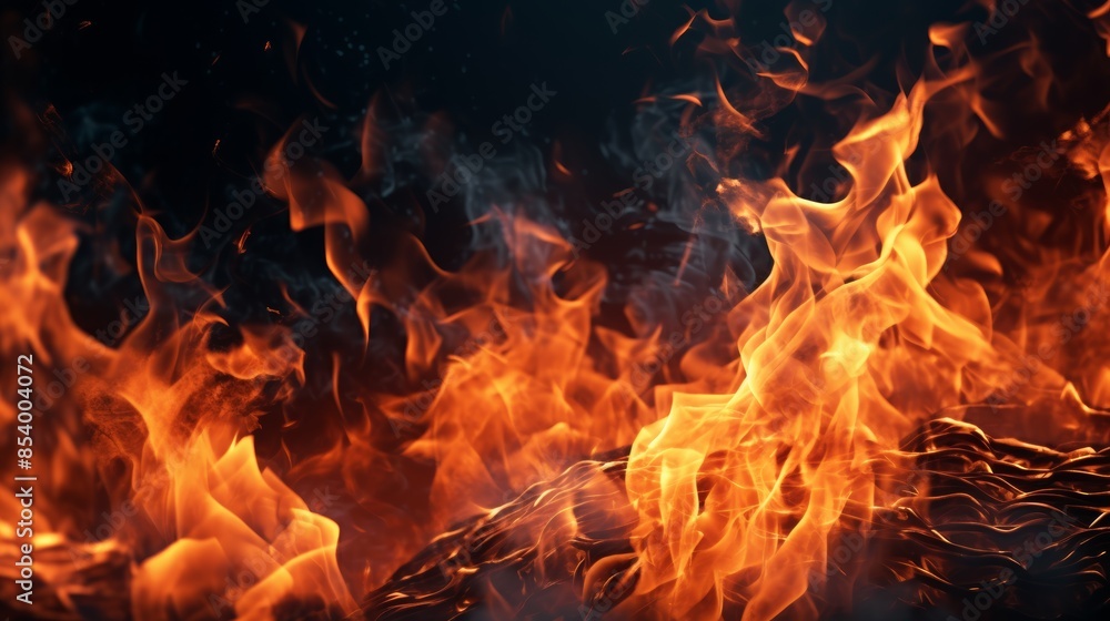 Fire flames on black background, casting eerie shadows that dance and flicker across the surface. Fire flames on black background, casting eerie shadows that dance and flicker across the surface.