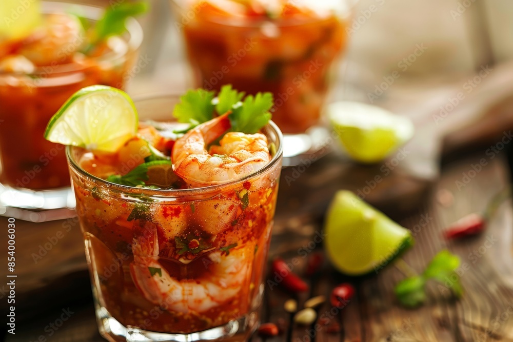Zesty Spicy Shrimp Cocktail Served with Fresh Lime Wedges for a Refreshing Summer Appetizer Zesty Spicy Shrimp Cocktail Served with Fresh Lime Wedges for a Refreshing Summer Appetizer