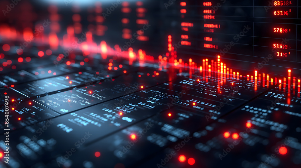 Obraz premium Dynamic Financial Data Visualization with Glowing Red Graphs