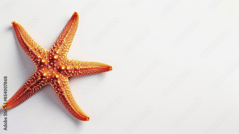 Orange starfish on white background, showing vivid texture and detail Orange starfish on white background, showing vivid texture and detail