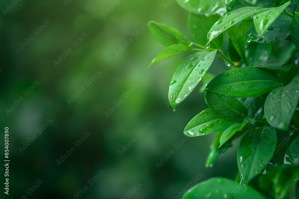 Vibrant Green Leaves Flourishing on a Branch in Soft Light