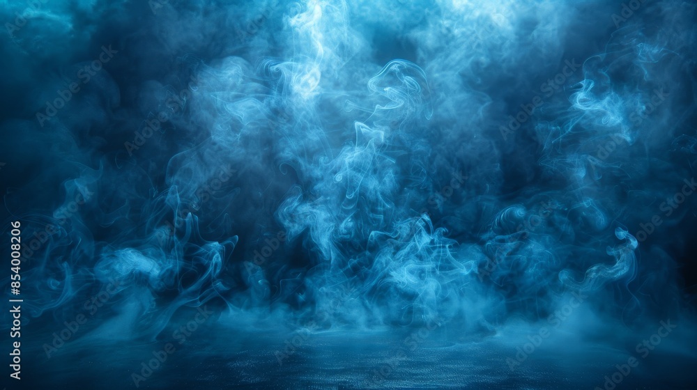Ethereal streams of blue smoke create a mysterious atmosphere in an underwater-like environment Ethereal streams of blue smoke create a mysterious atmosphere in an underwater-like environment
