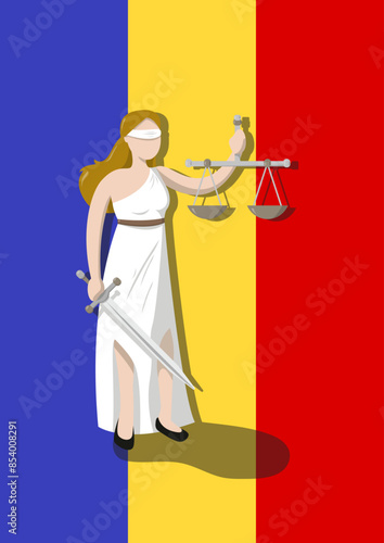 Justice in Romania, allegory of the Romanian justice, lady of justice, blind woman holding a scale and sword photo