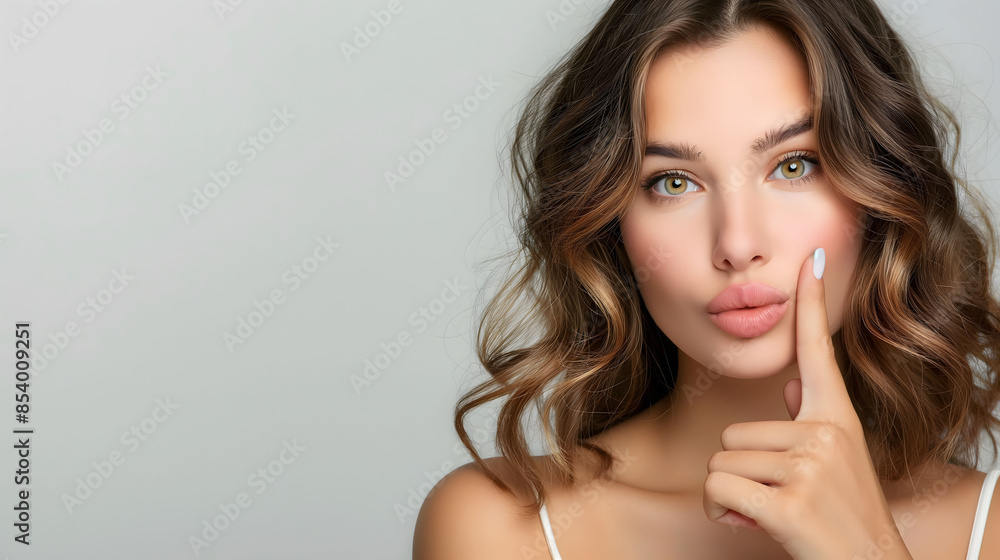Woman Gesturing Silence with Finger on Lips on White Background Woman Gesturing Silence with Finger on Lips on White Background