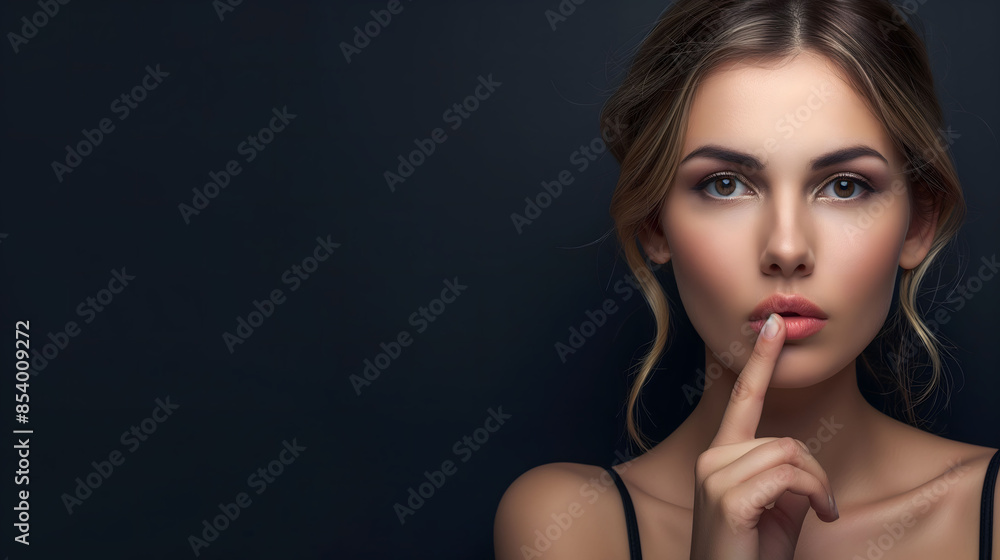 Mysterious Woman with Finger on Lips Silencing Secrets Mysterious Woman with Finger on Lips Silencing Secrets