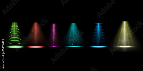 UFO beams. Vector illustration set of lights.