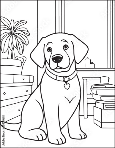 Canvas Print Dog Coloring Page | Cute Dog in a Room Coloring Page | Cute Dog Coloring Page Fo