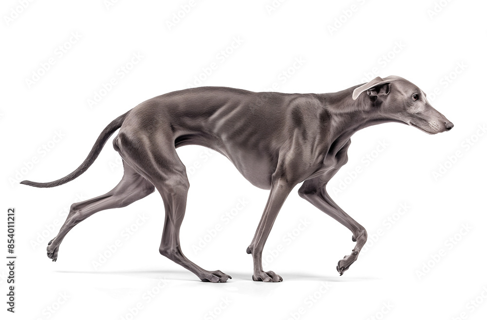 Blue greyhound dog in walking pose, side view in isolated background Blue greyhound dog in walking pose, side view in isolated background