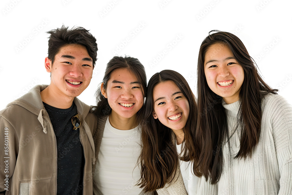 Fototapeta premium Four Asian high school students smiling