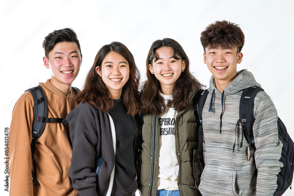 Four Asian high school students smiling Four Asian high school students smiling