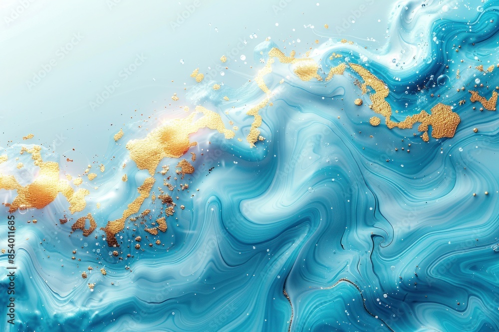 A beautiful abstract background of swirling blue and gold acrylic paint A beautiful abstract background of swirling blue and gold acrylic paint