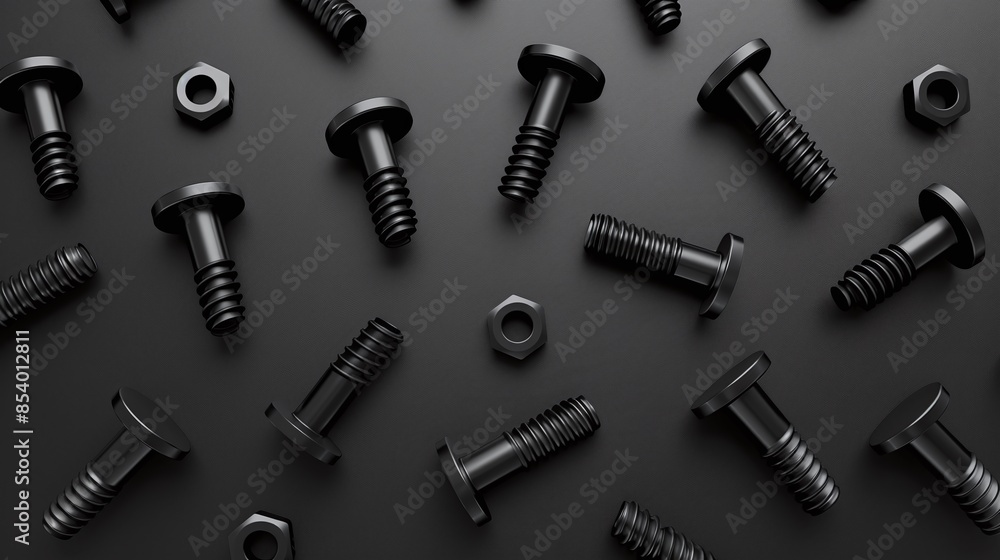 Black background with shiny screws Black background with shiny screws