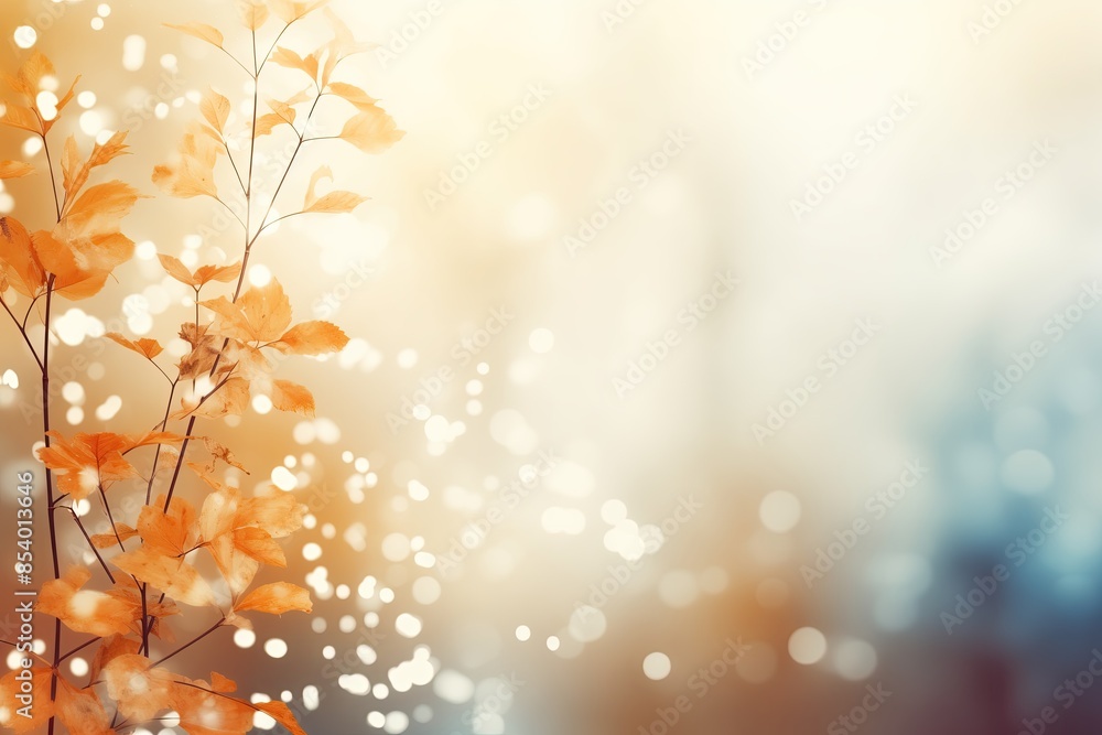 Abstract Autumn Background with Tree Branch. Golden and Yellow Fall Leaves in Natural Bokeh Light Abstract Autumn Background with Tree Branch. Golden and Yellow Fall Leaves in Natural Bokeh Light