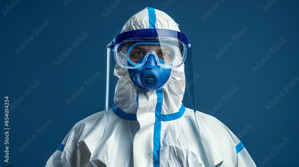 one medical staff in full PPE, copy space one medical staff in full PPE, copy space