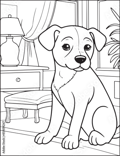 Dog Coloring Page | Cute Dog in a Room Coloring Page | Cute Dog Coloring Page For Adults And Kids