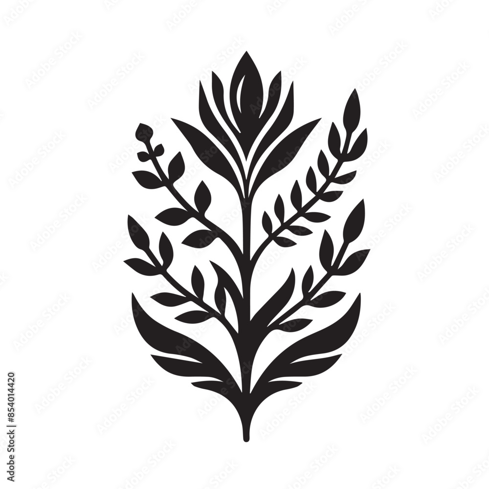 Silhouette of Botanical Element Icon Isolated in White