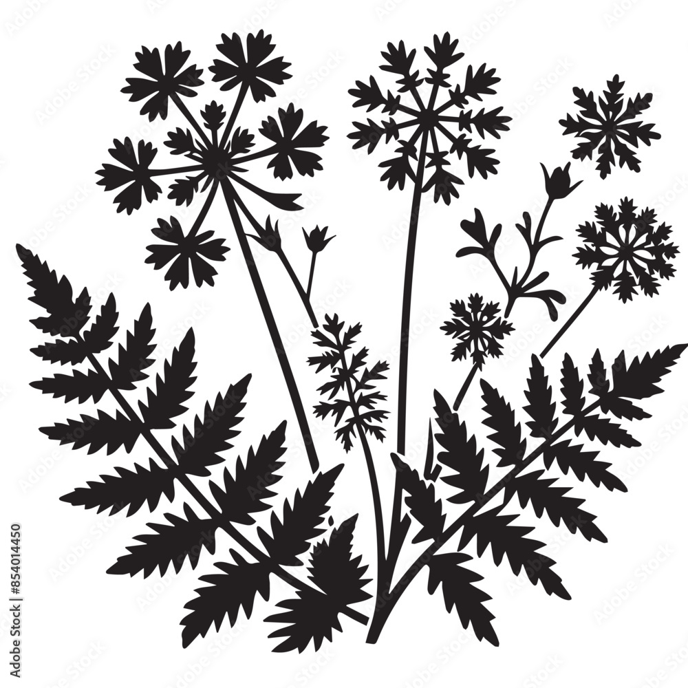 Silhouette of Botanical Element Icon Isolated in White