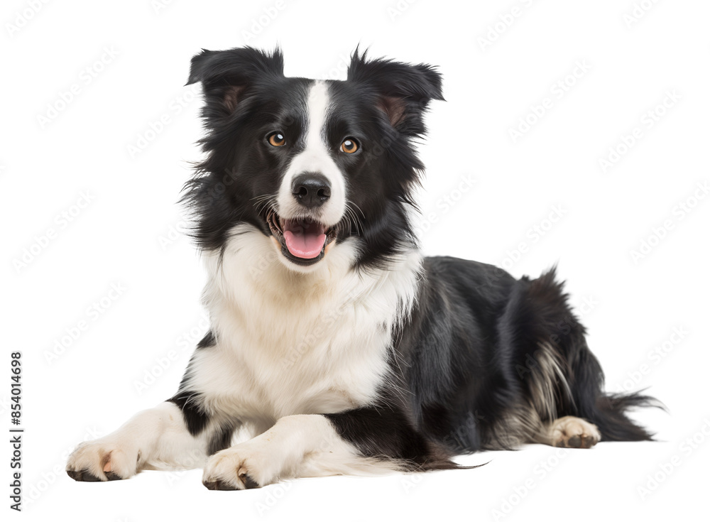Border Collie in sitting position looking happy on isolated background Border Collie in sitting position looking happy on isolated background