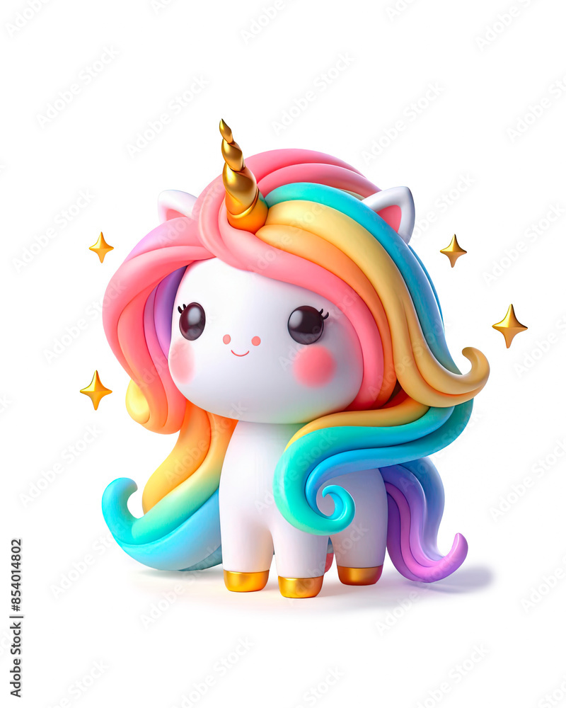 3D Cute cartoon happy magic unicorn with rainbow on a white background. 3D Cute cartoon happy magic unicorn with rainbow on a white background.