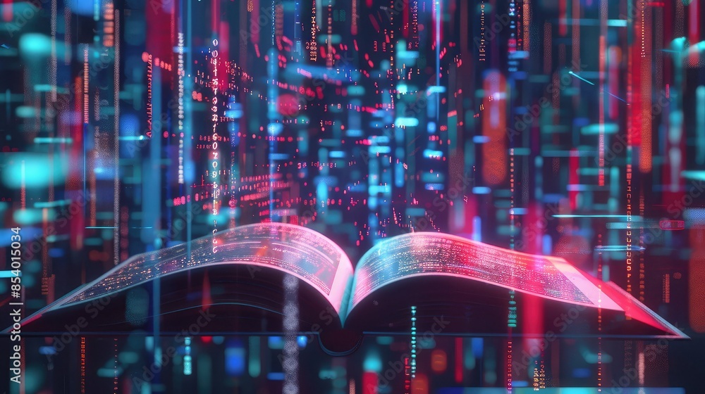 3D render of a book opening with digital streams 3D render of a book opening with digital streams