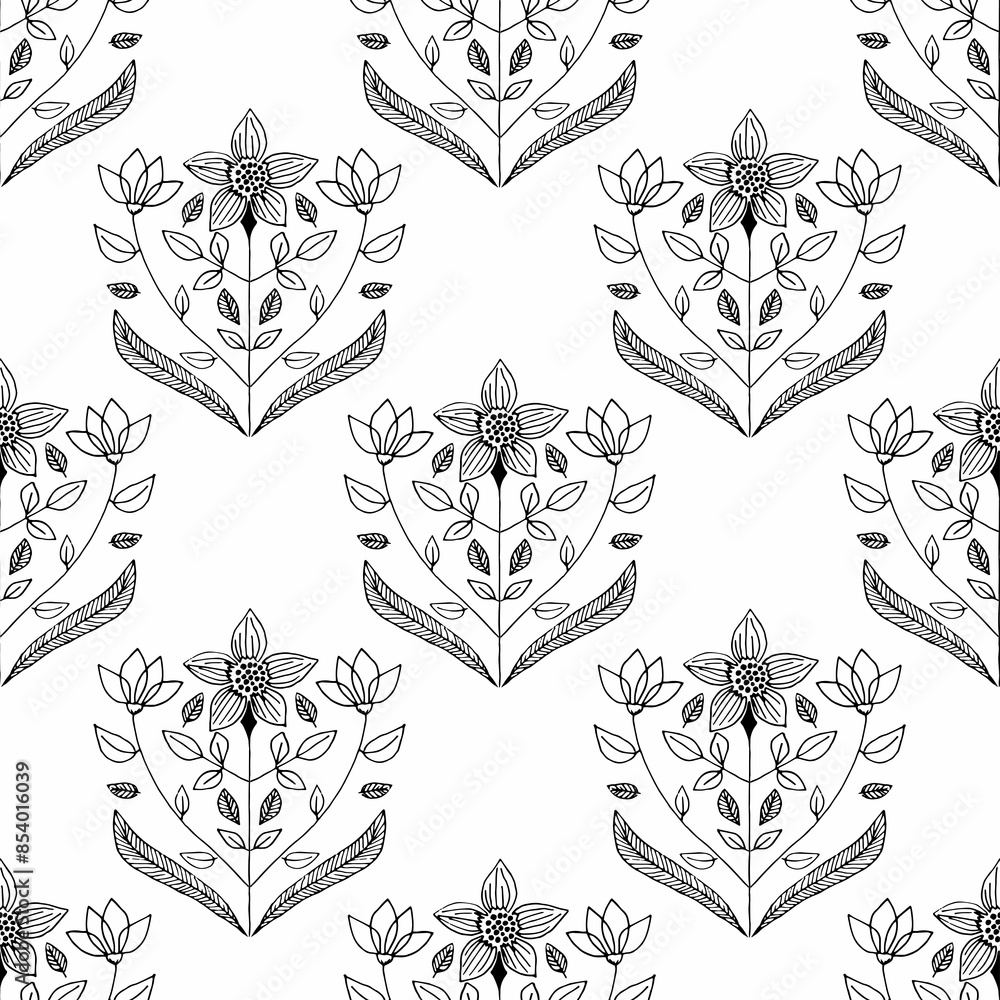 Hand drawn seamless floral pattern. Liner Hand drawn seamless floral pattern. Liner