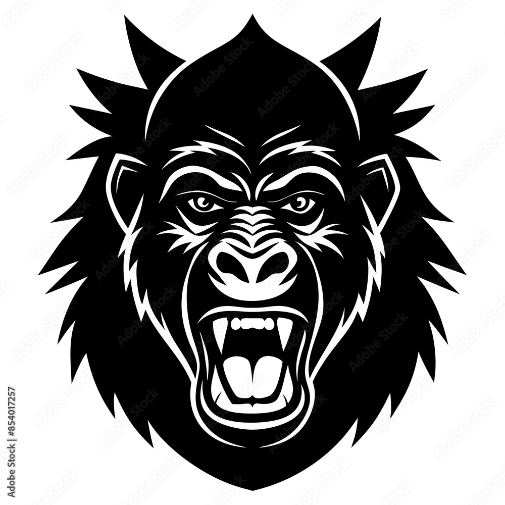 Obraz premium gorilla head icon vector illustration black silhouette, white background.