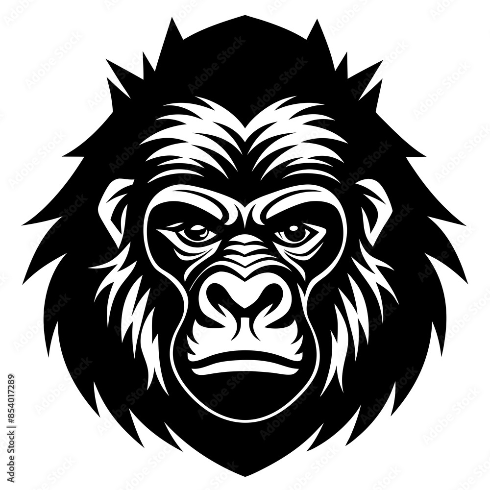 Obraz premium gorilla head icon vector illustration black silhouette, white background.