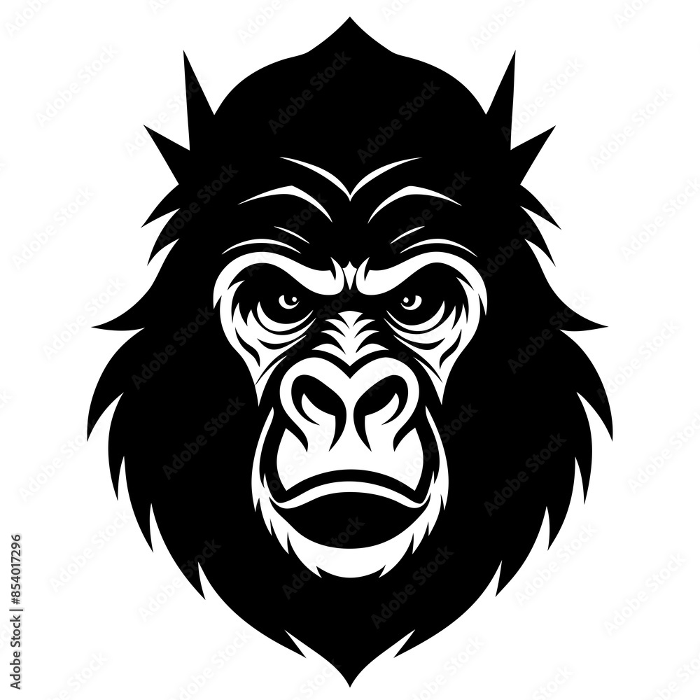 Obraz premium gorilla head icon vector illustration black silhouette, white background.