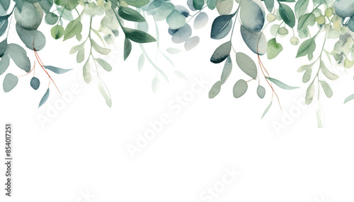 eucalyptus border watercolor isolated on transparent background cutout