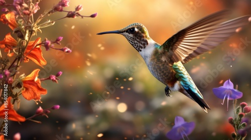 delicate hummingbird hovering near a vibrant wildflower.