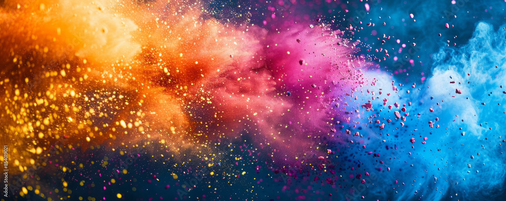 Fototapeta premium A colorful Holi festival in India, where people throw powdered colors at each other, creating a joyous and vibrant atmosphere.