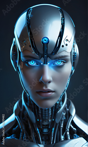 A futuristic cyborg with a sleek design and glowing blue eyes.-05