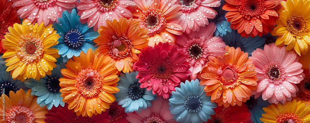 background of colorful frozen germini summer flowers background of colorful frozen germini summer flowers