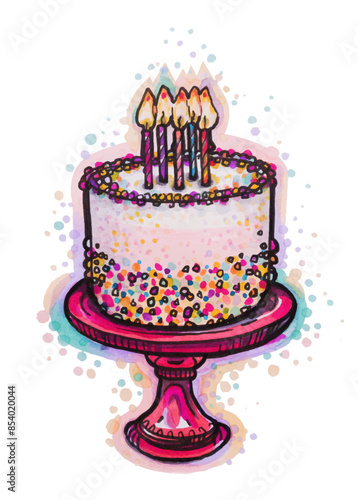 colorful birthday cake sketch