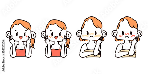 さまざまな肌悩みをもつ女性のイラストセット